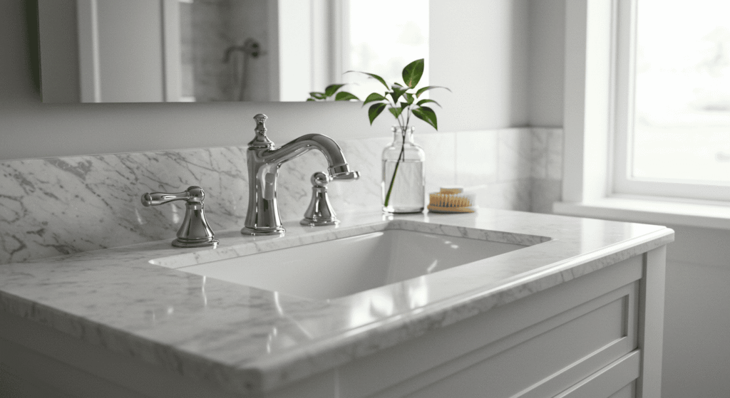Bathroom sink cleaning with vinegar