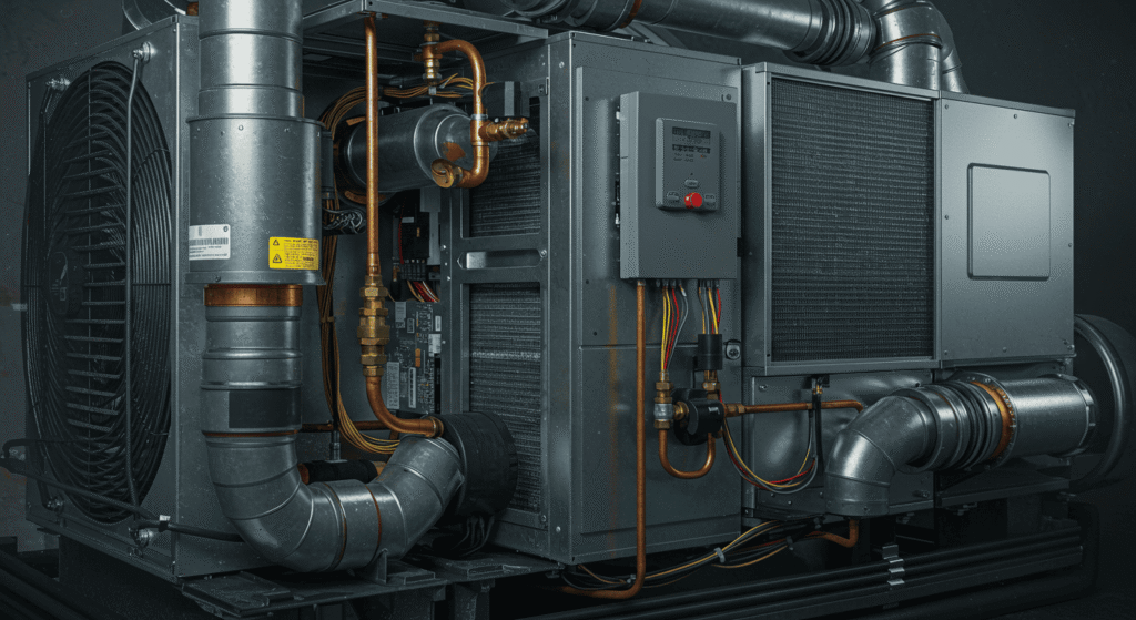 DIY homeowner checking HVAC system for issues.