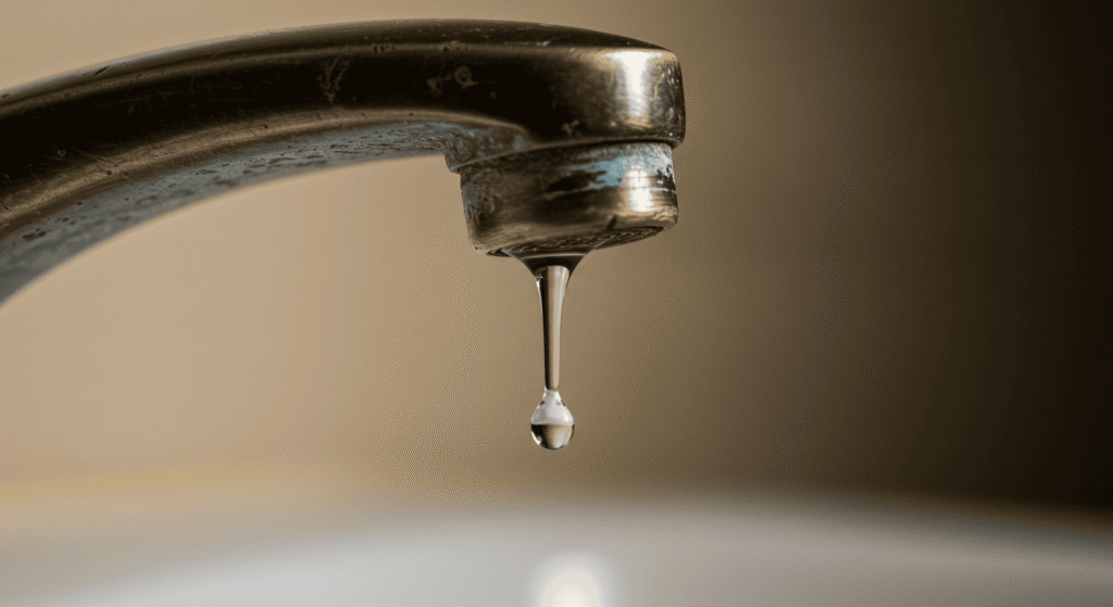 Hand turning off water supply under a sink.