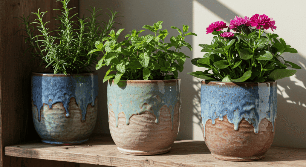 Elegant ceramic plant pots for classic interior design.