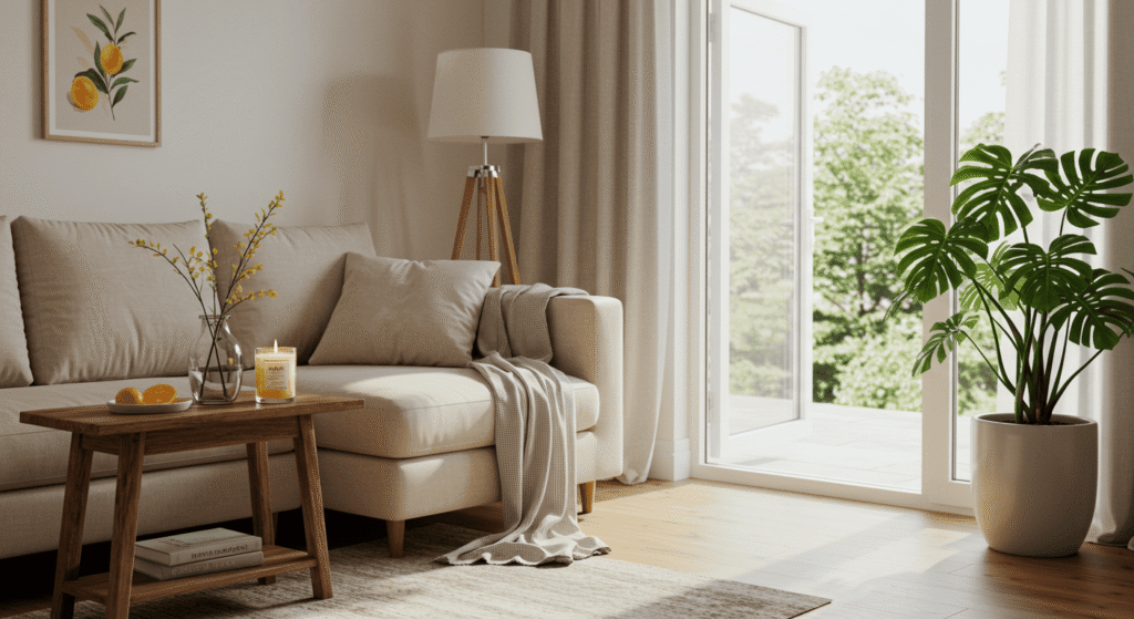 Air-purifying houseplants arranged in a bright room.