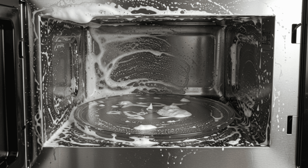 Fast microwave cleaning solution using household items.