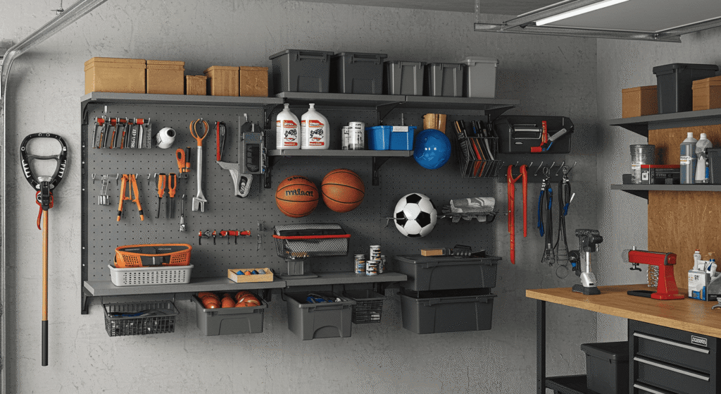 Garage decluttering with wall-mounted storage solutions
