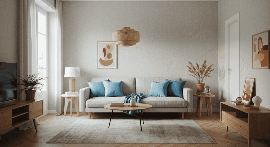 Small modern apartment with open layout and smart storage solutions