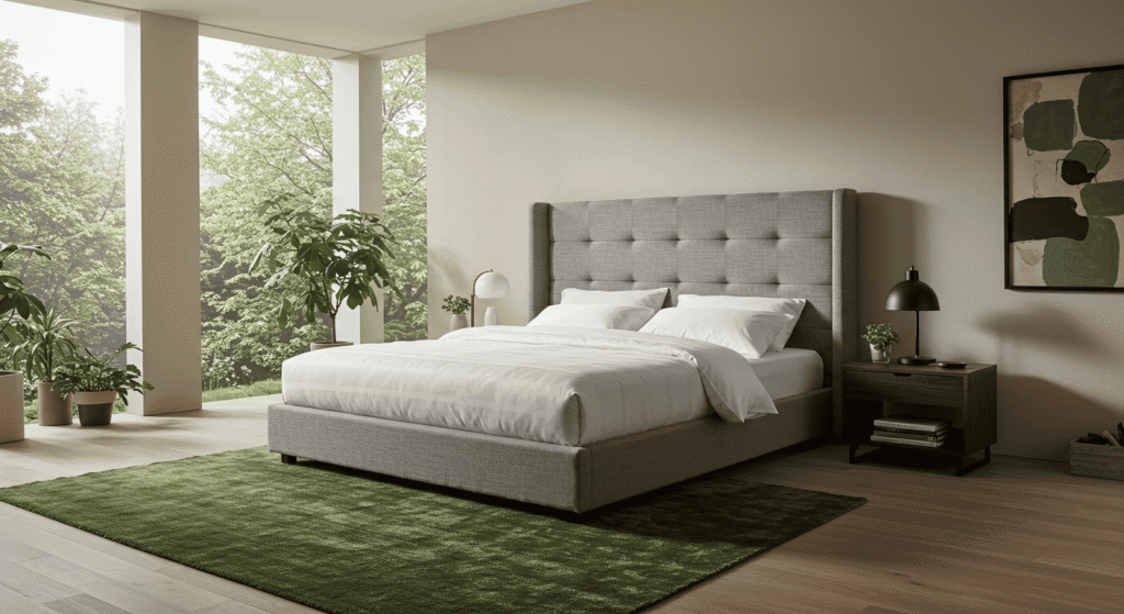 Small guest room styled with multifunctional furniture.