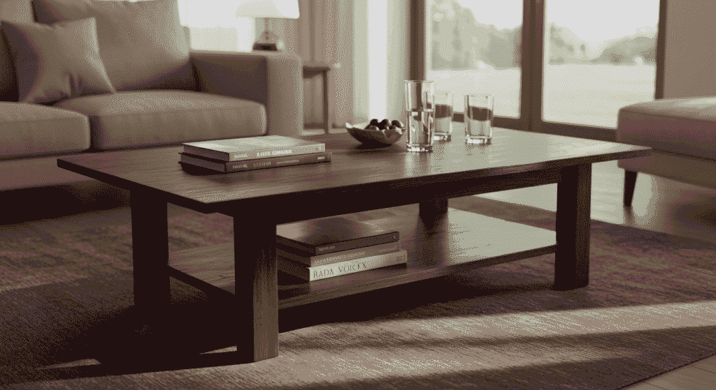 Modern living room showcasing a stylish coffee table as the centerpiece.