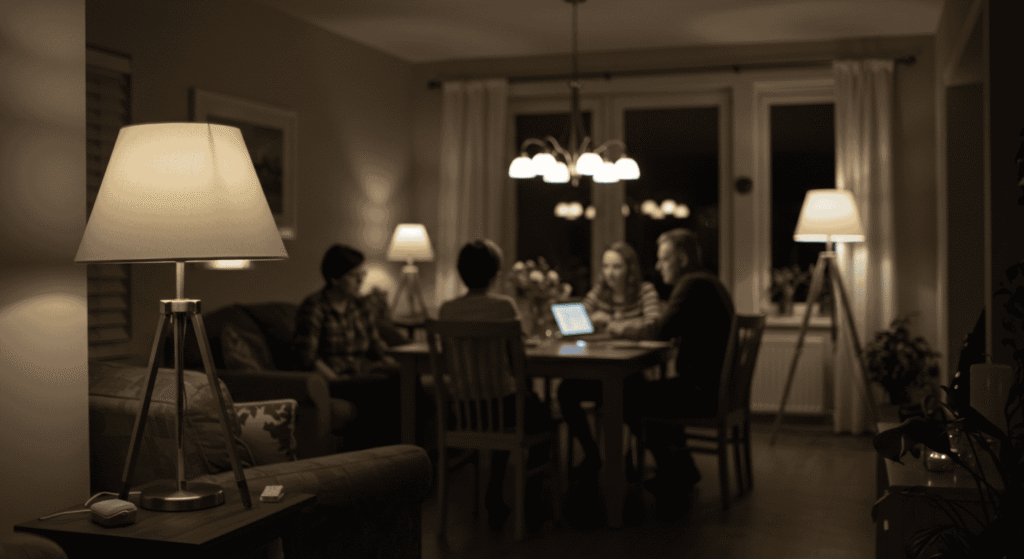 Family adjusting thermostat for energy efficiency.