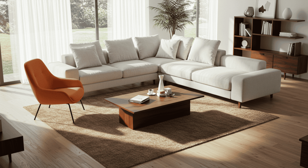 Elegant furniture arrangement showcasing current style trends in home decor