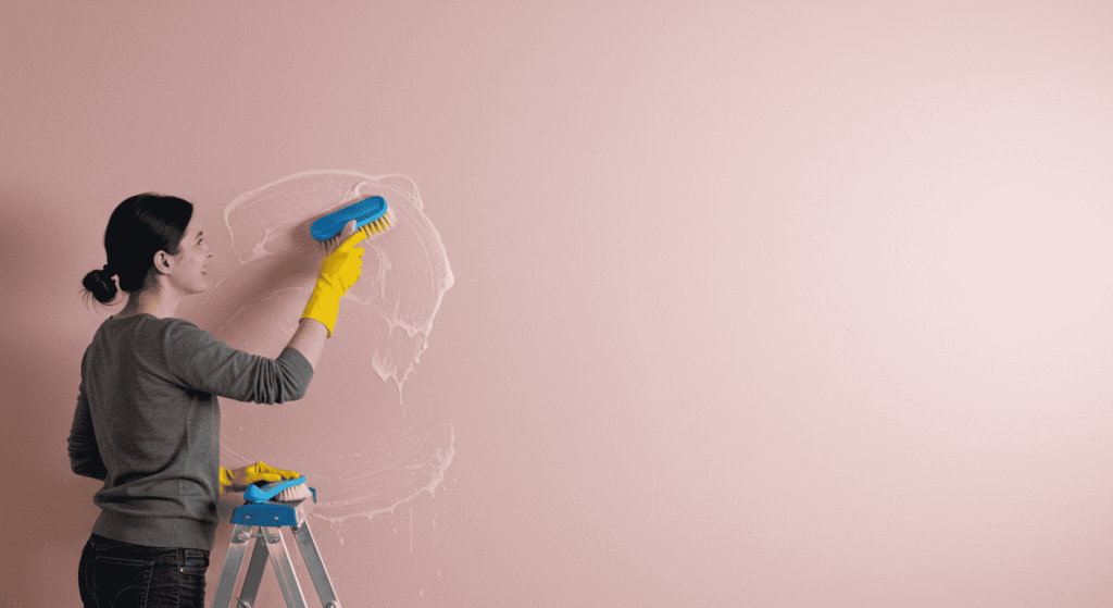 Freshly cleaned wall with intact paint and smooth appearance