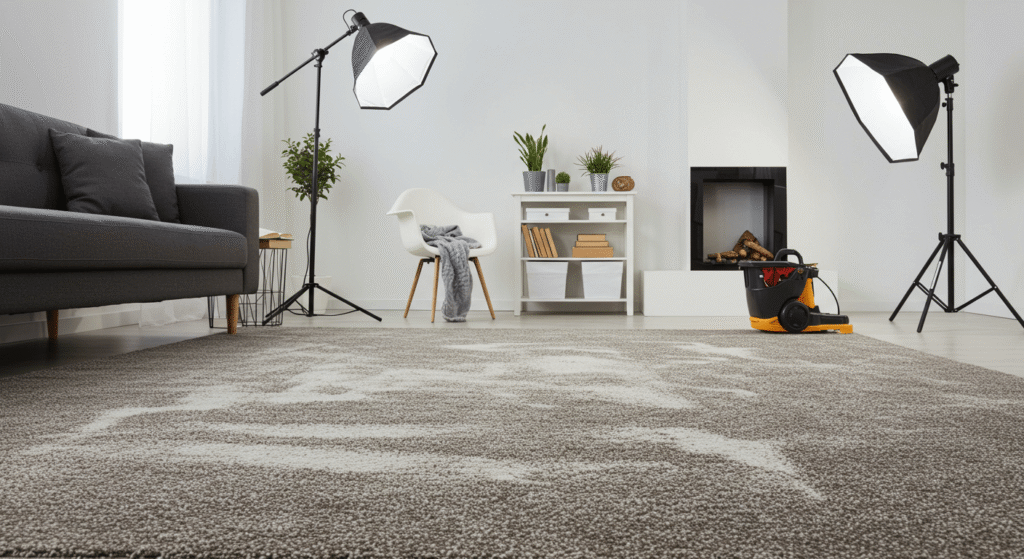 Natural carpet cleaning products placed beside a clean rug