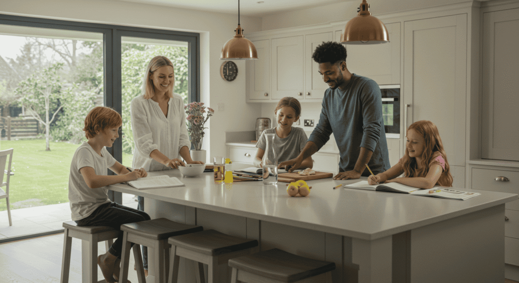 Parent using smartphone app to manage family tasks and time effectively