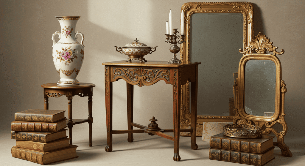 Dining room styled with antique cabinet and traditional decor accents