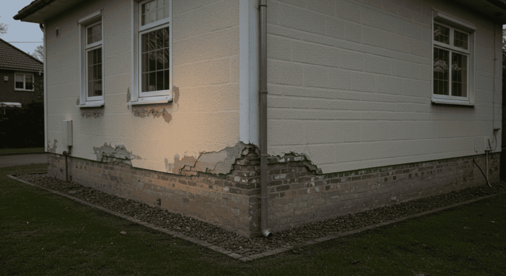 Uneven floorboards in living room caused by structural problems