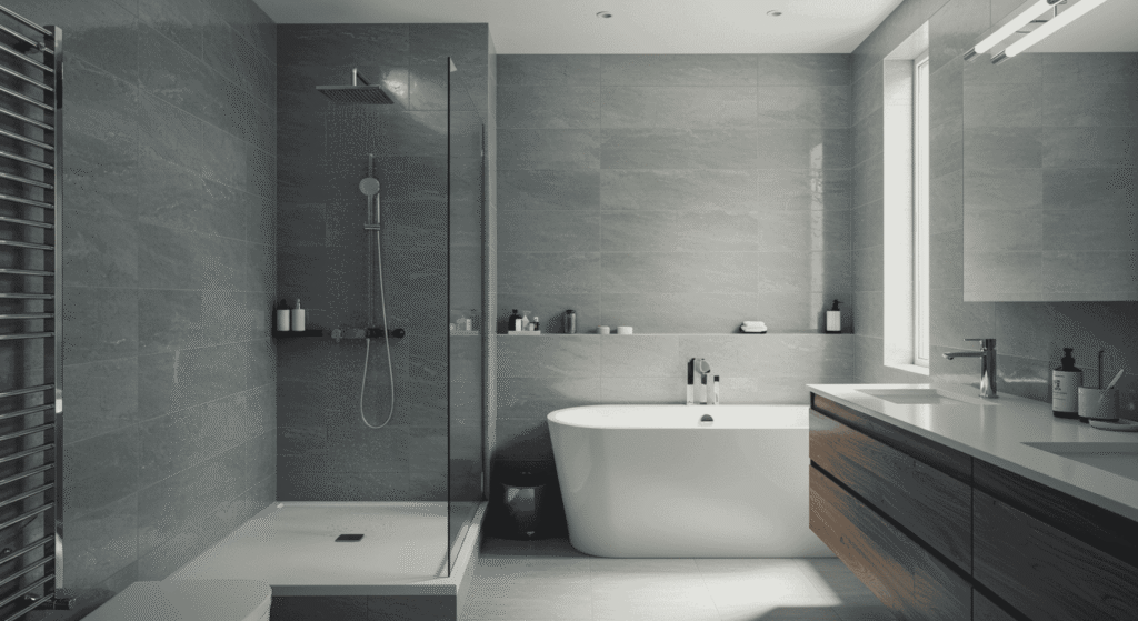 Homeowner reviewing bathroom renovation quote with contractor