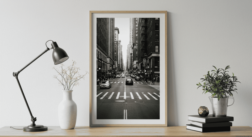 Gallery wall with framed prints and inexpensive art pieces styled in living room