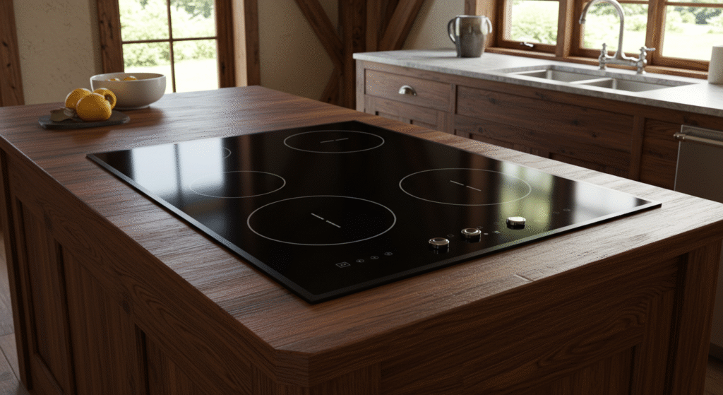 Electric cooktop with glowing burners ready for cooking.