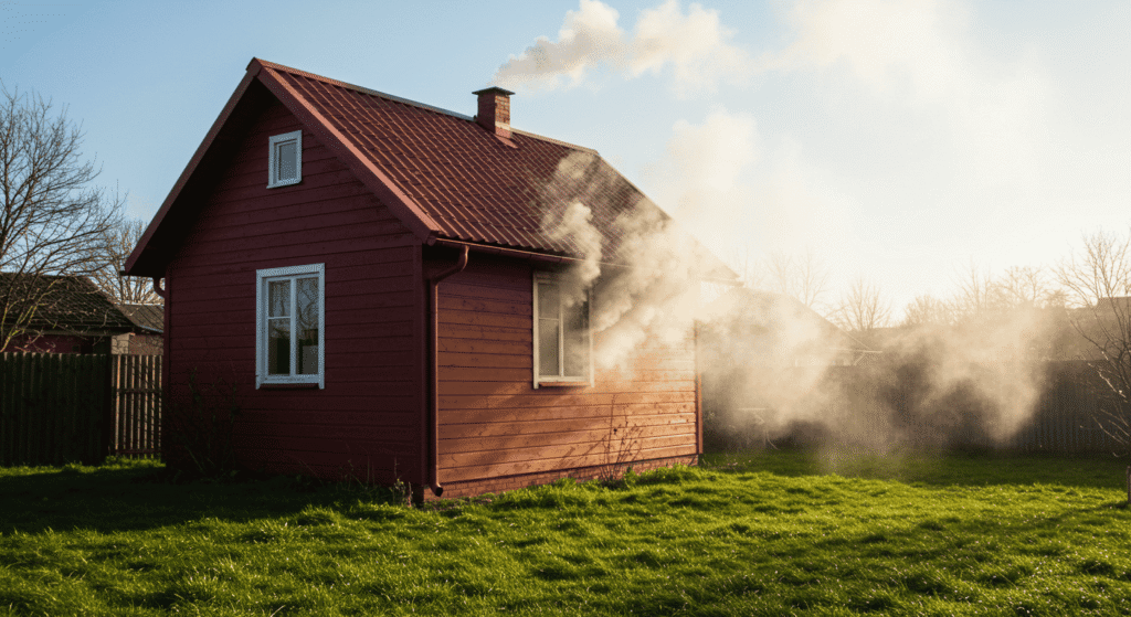 Escape plan diagram for home fire safety posted on a wall.