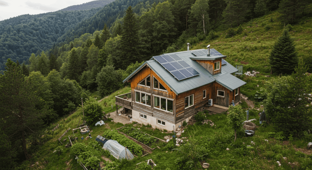 Off-grid living with a combination of solar and wind power.