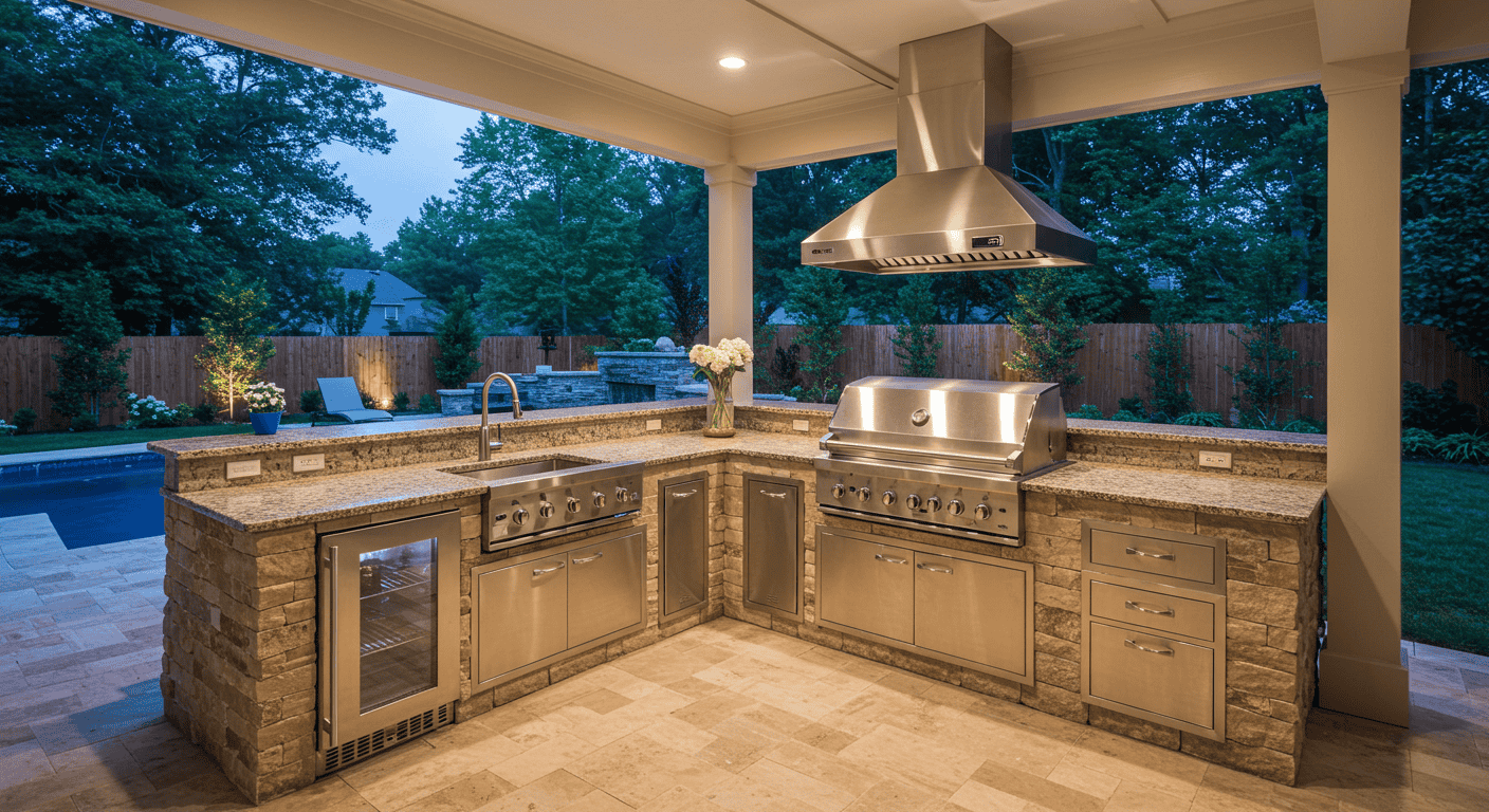 Luxury Outdoor Kitchens: Timeless Designs with Stone and Wood Details