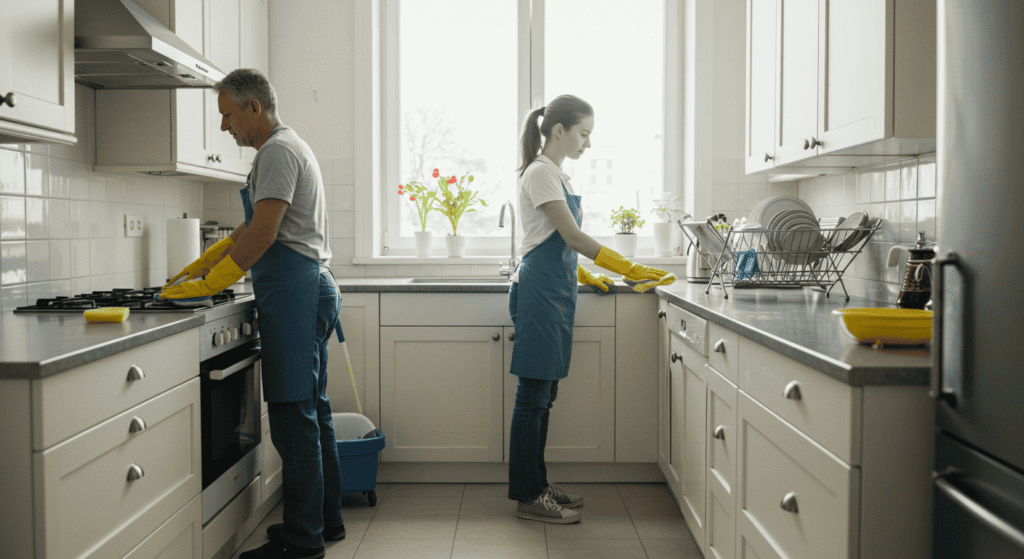 Organized living room styled after trending cleaning influencer tips.