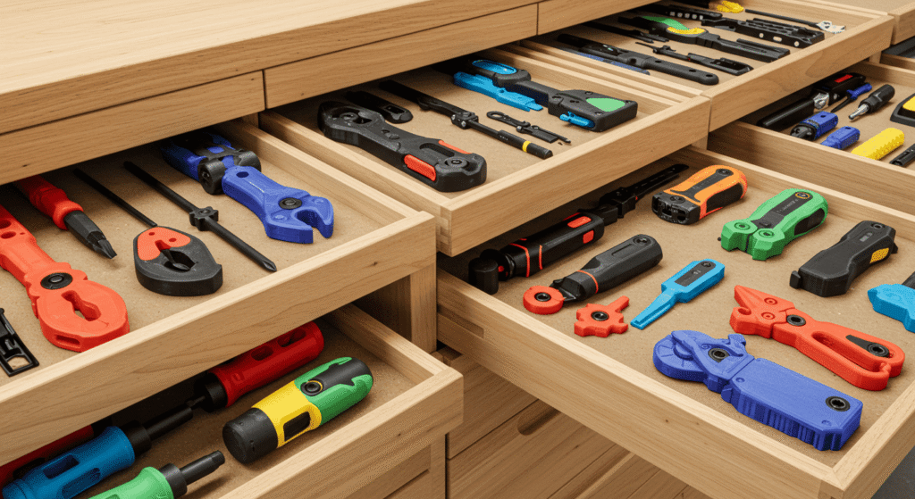 DIY 3D printed storage trays for organizing small household items.