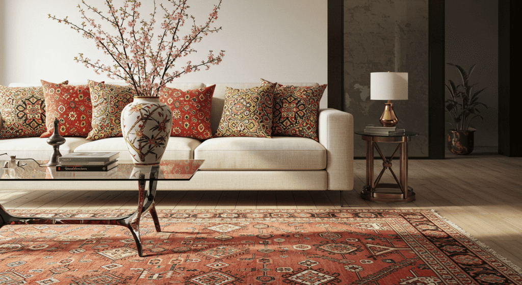 Bright living space with Japanese minimalist design elements.