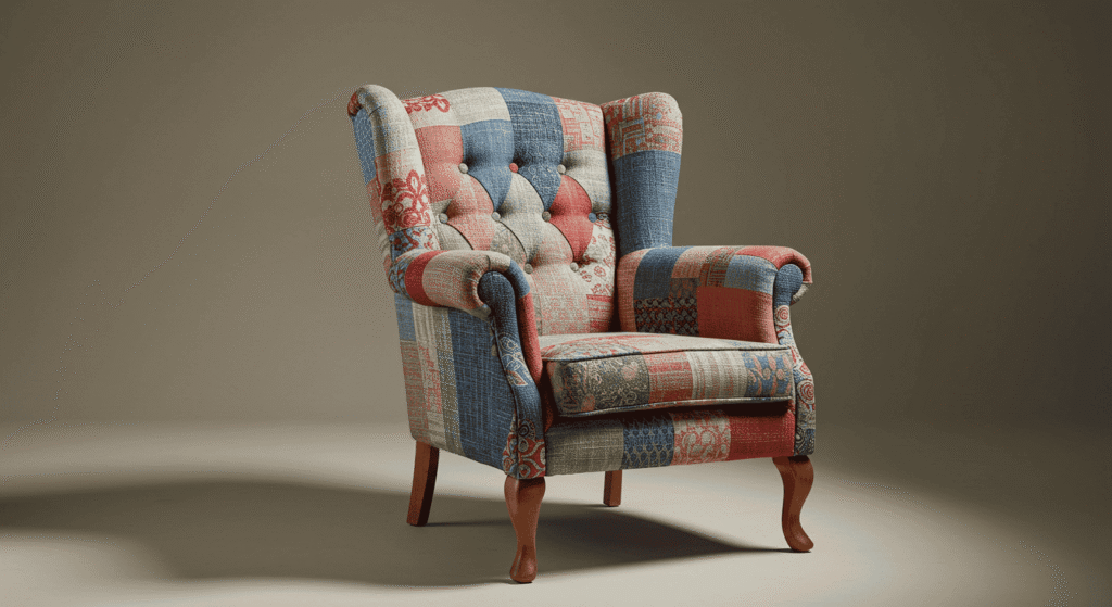 Old wooden chair transformed with fresh paint and new upholstery.