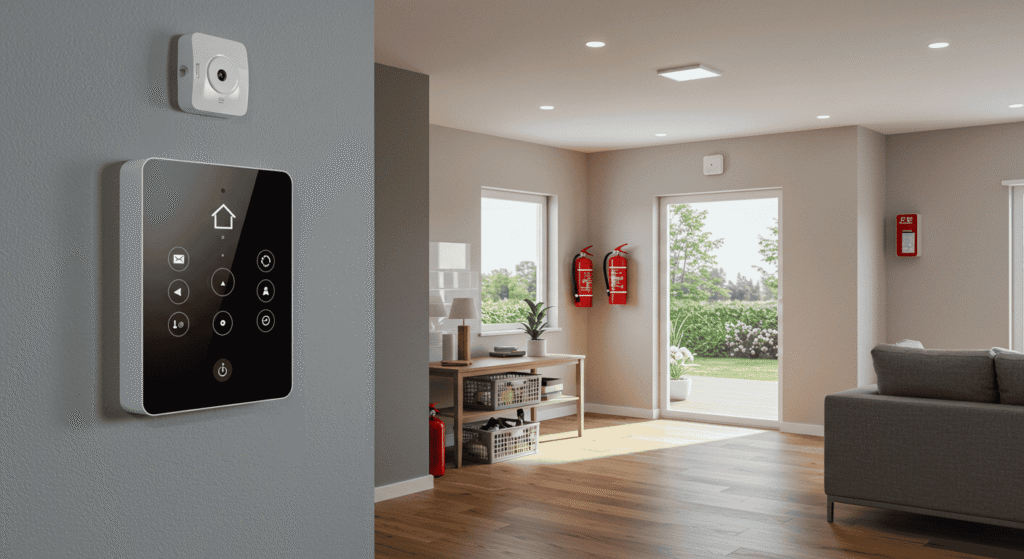 Flood safety kit with sandbags, water pumps, and emergency supplies.