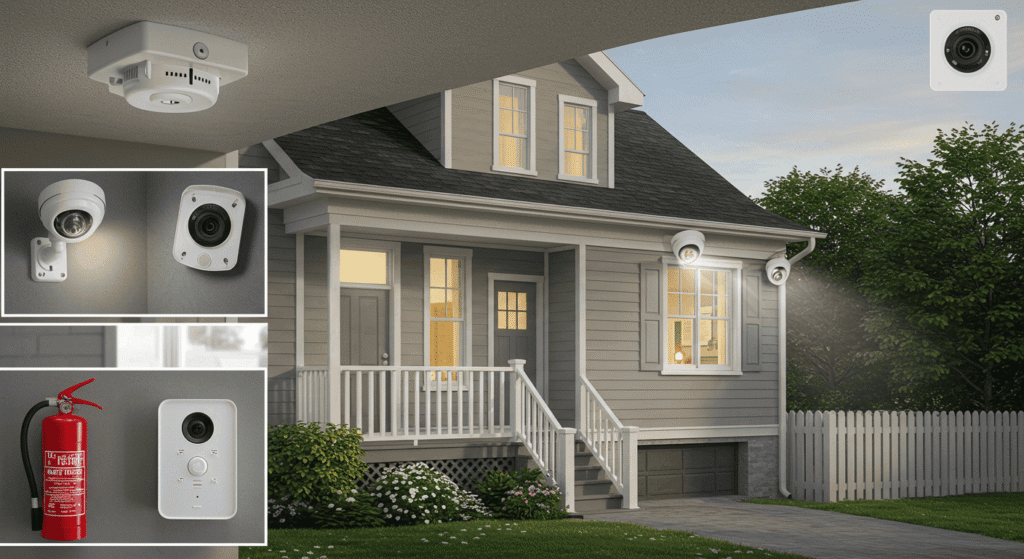 Emergency exit plan posted on a wall for household safety.