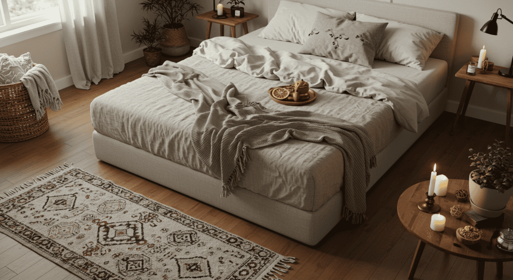 Spring home maintenance including garden cleanup and window washing.