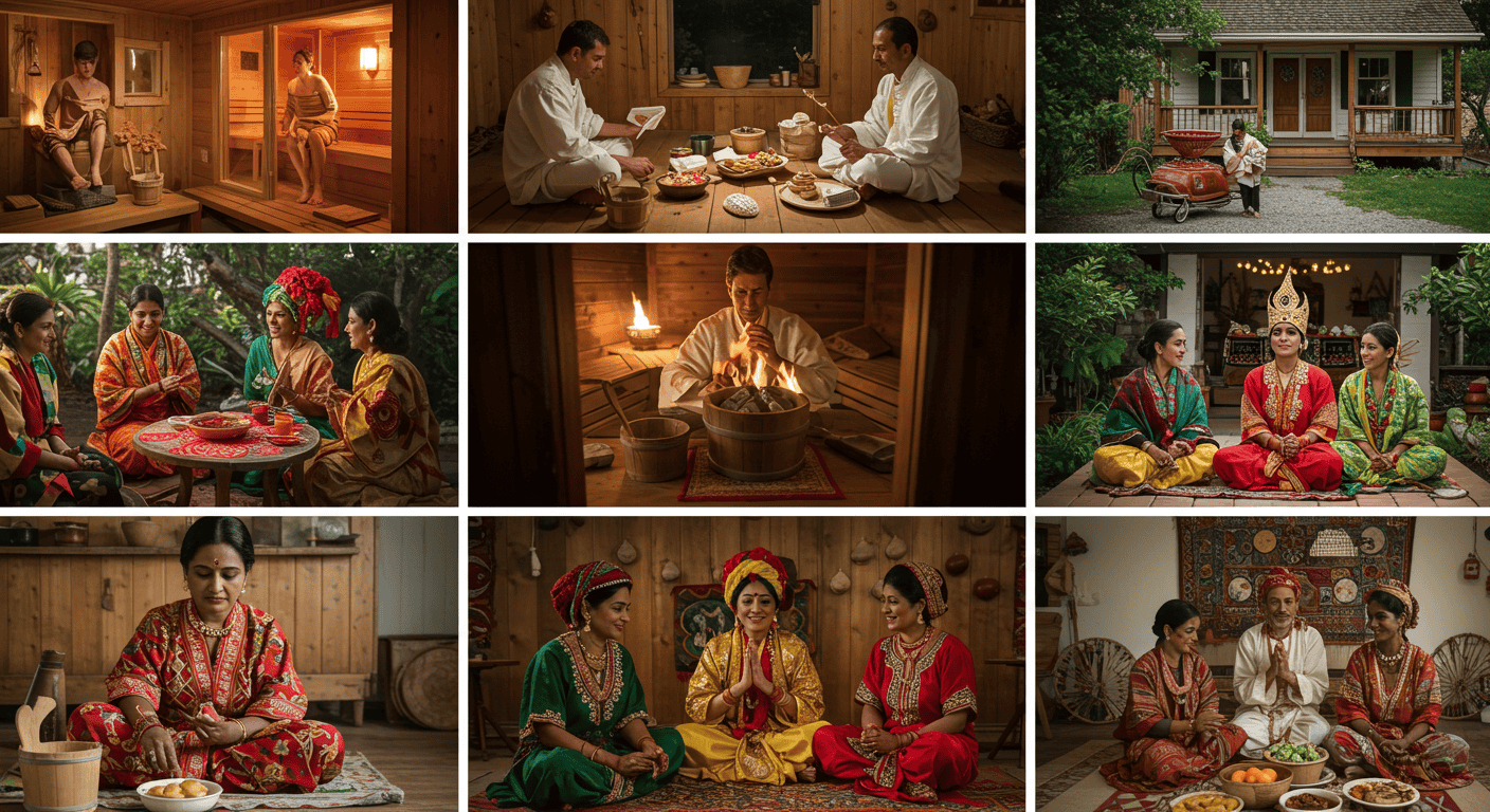 Family lighting candles during a cozy Scandinavian hygge evening ritual.