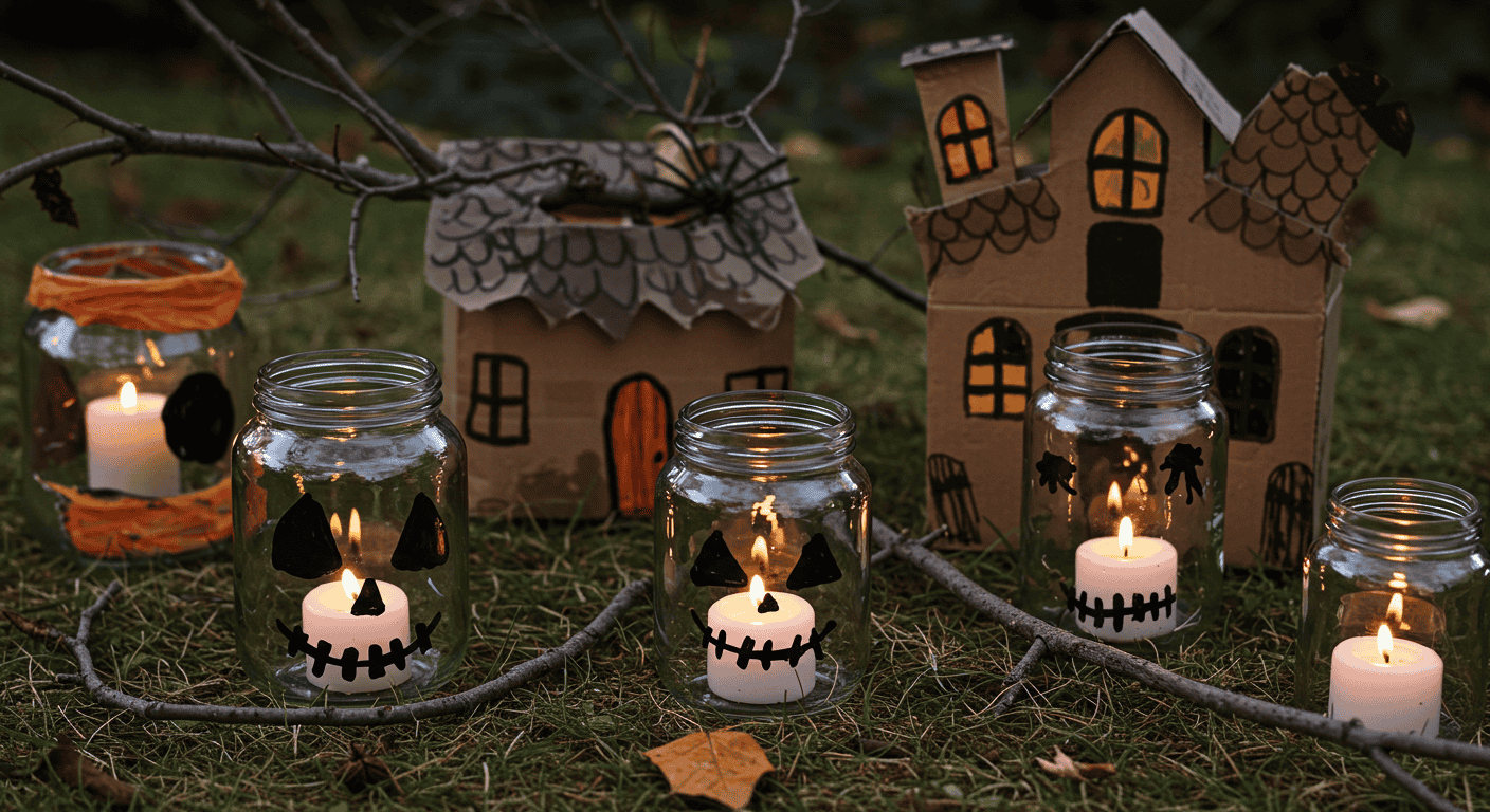 Stylish minimalist Halloween decorations made from upcycled fabrics and wood.